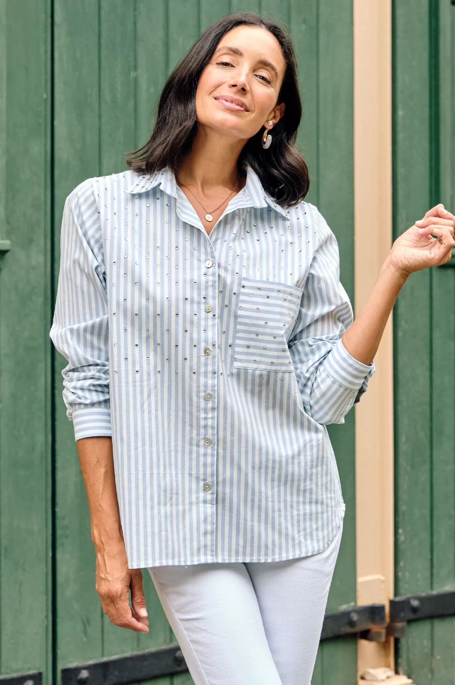 Best Renata Blue Striped Collared Shirt Long Sleeve