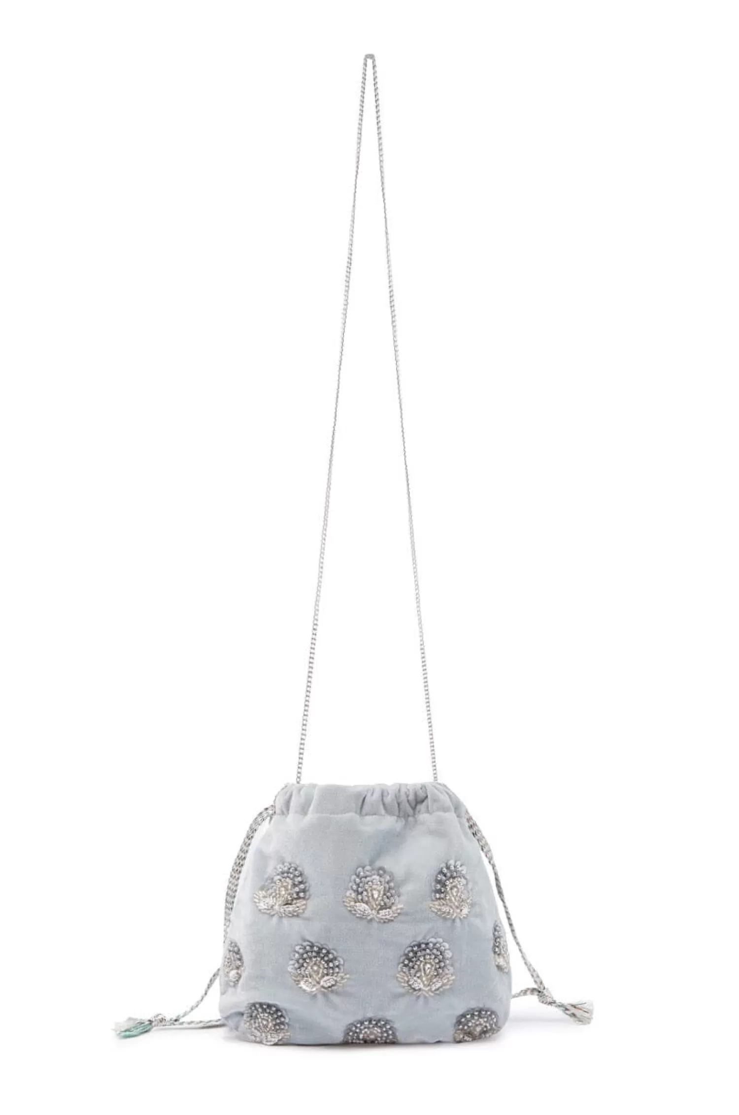 Discount Rhiannon Velvet Drawstring Bag Grey Bucket Bags