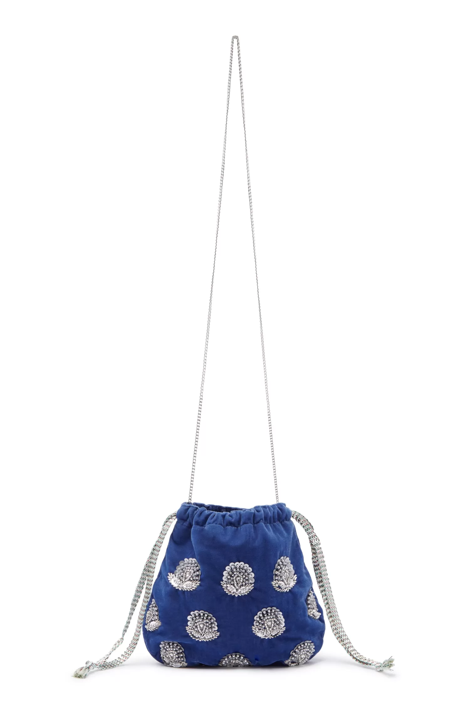 New Rhiannon Velvet Drawstring Bag Royal Blue Bucket Bags