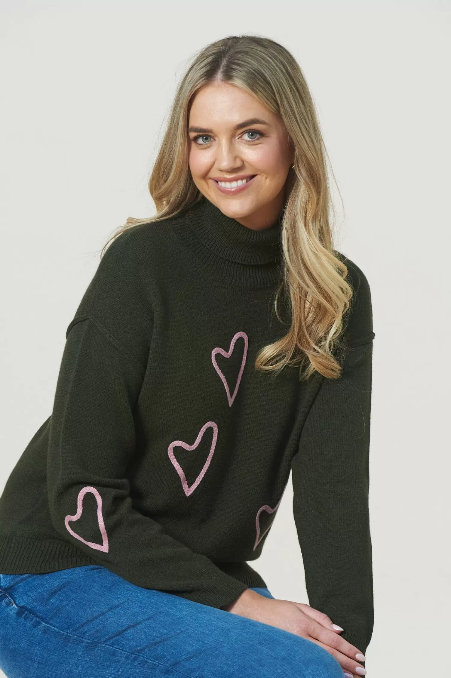 Cheap Romila Heart Jumper Forest Green Knitwear