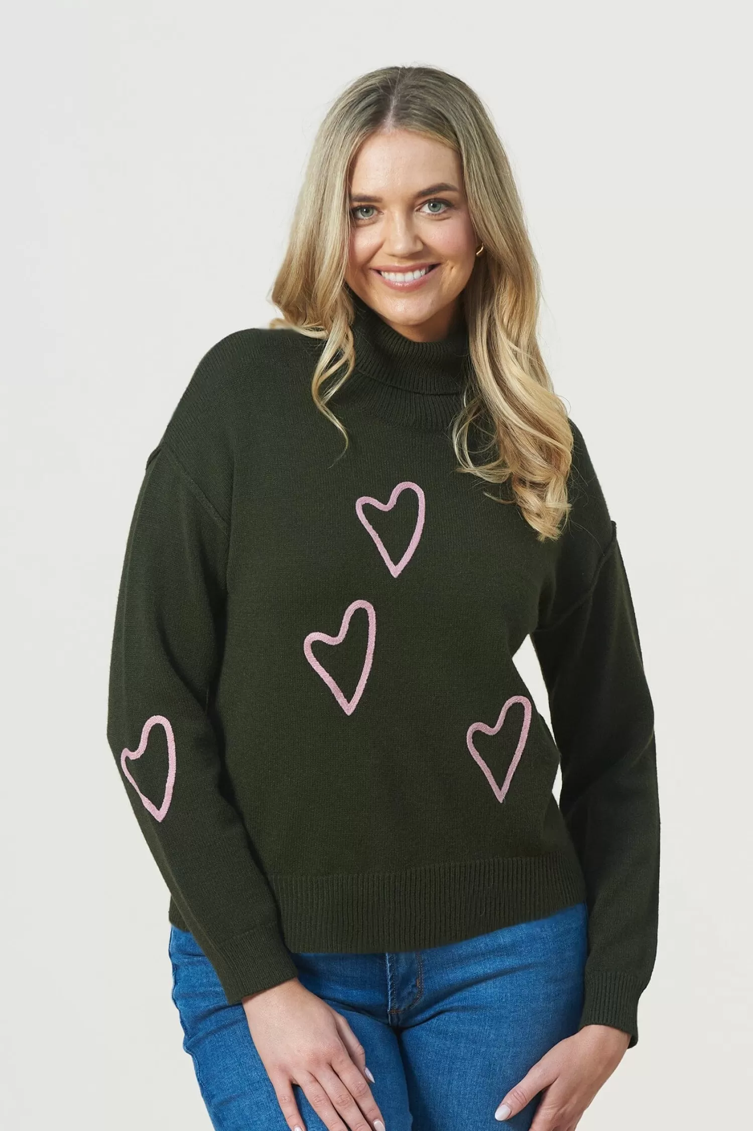 Cheap Romila Heart Jumper Forest Green Knitwear