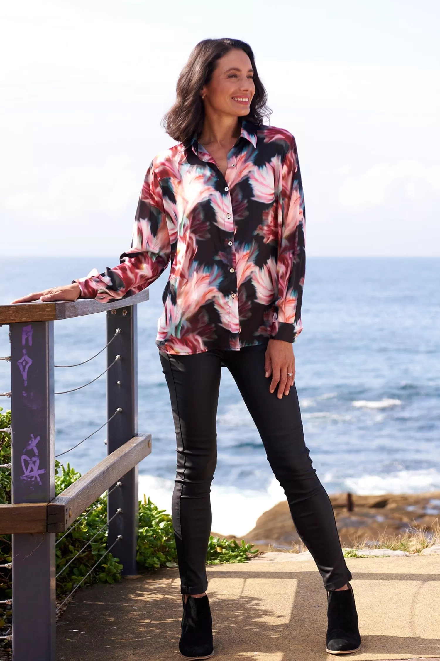 New Romy Floral Collared Long Sleeve Shirt Long Sleeve