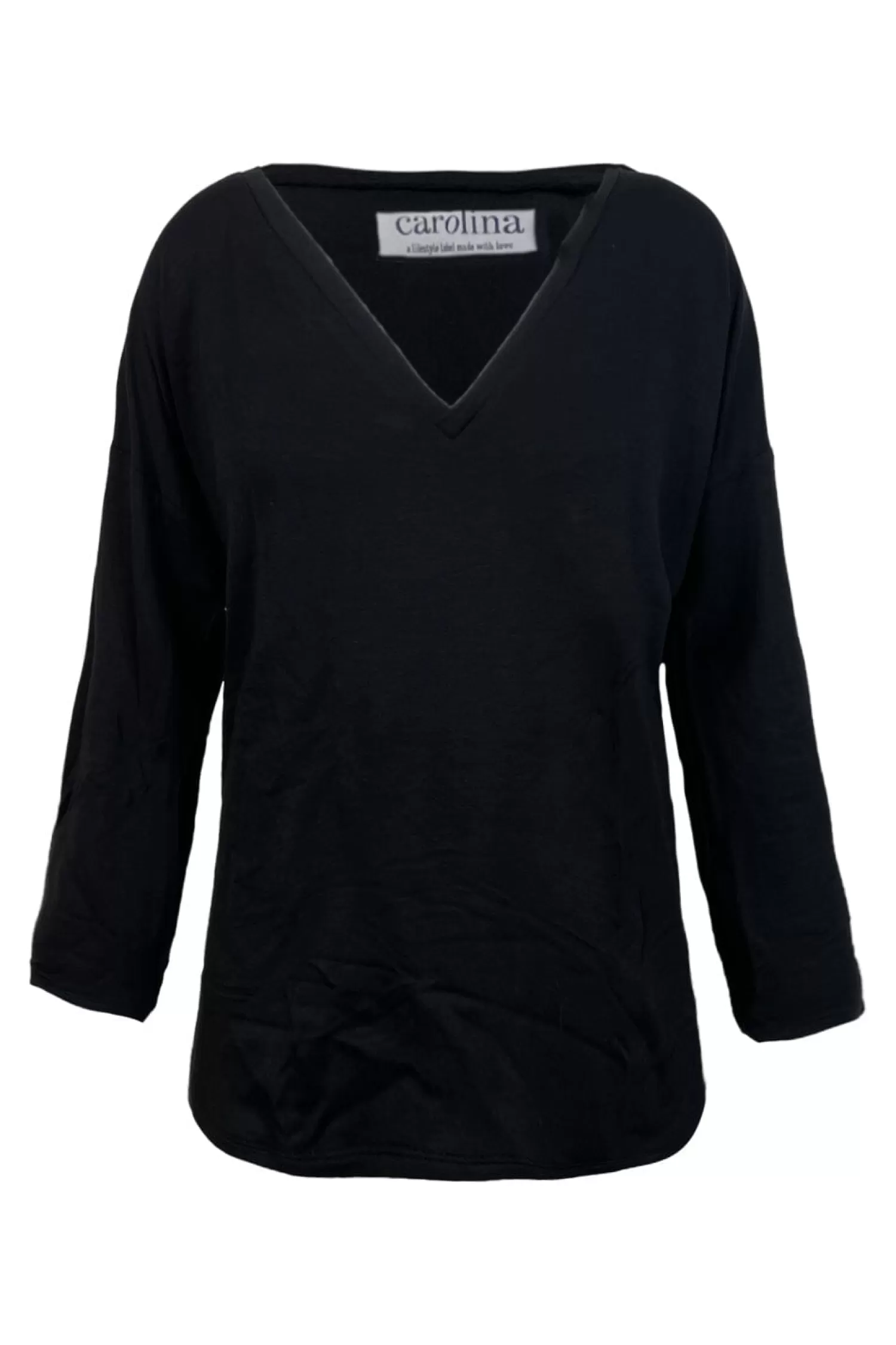 Online Santina V Neck Top Black Long Sleeve