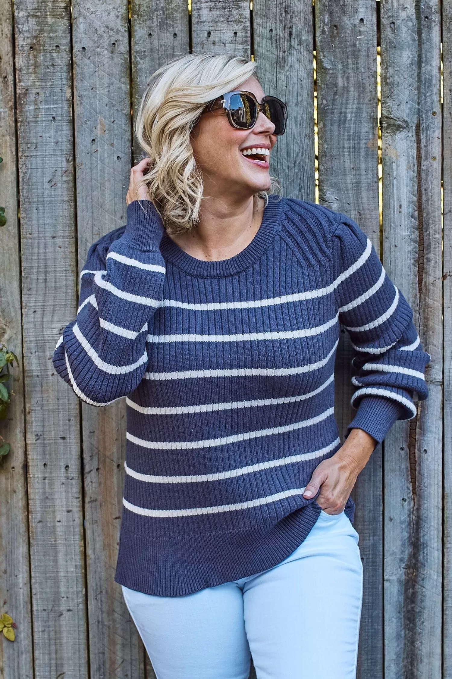 Fashion Sarah Sweater Navy and Ivory Knitwear