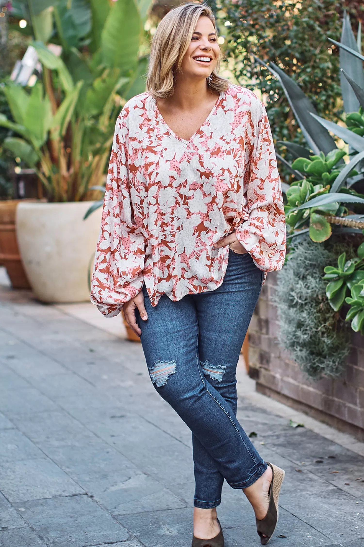 Cheap Shannon Floral Long Sleeve Top Rose Long Sleeve