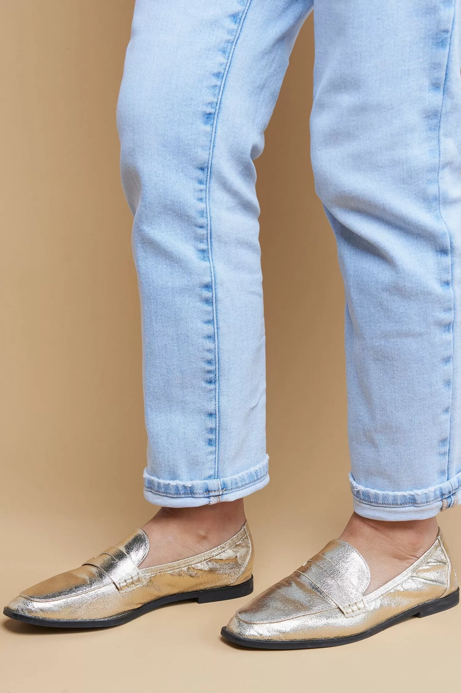 Shop Sonia Loafers Gold Flats & Loafers