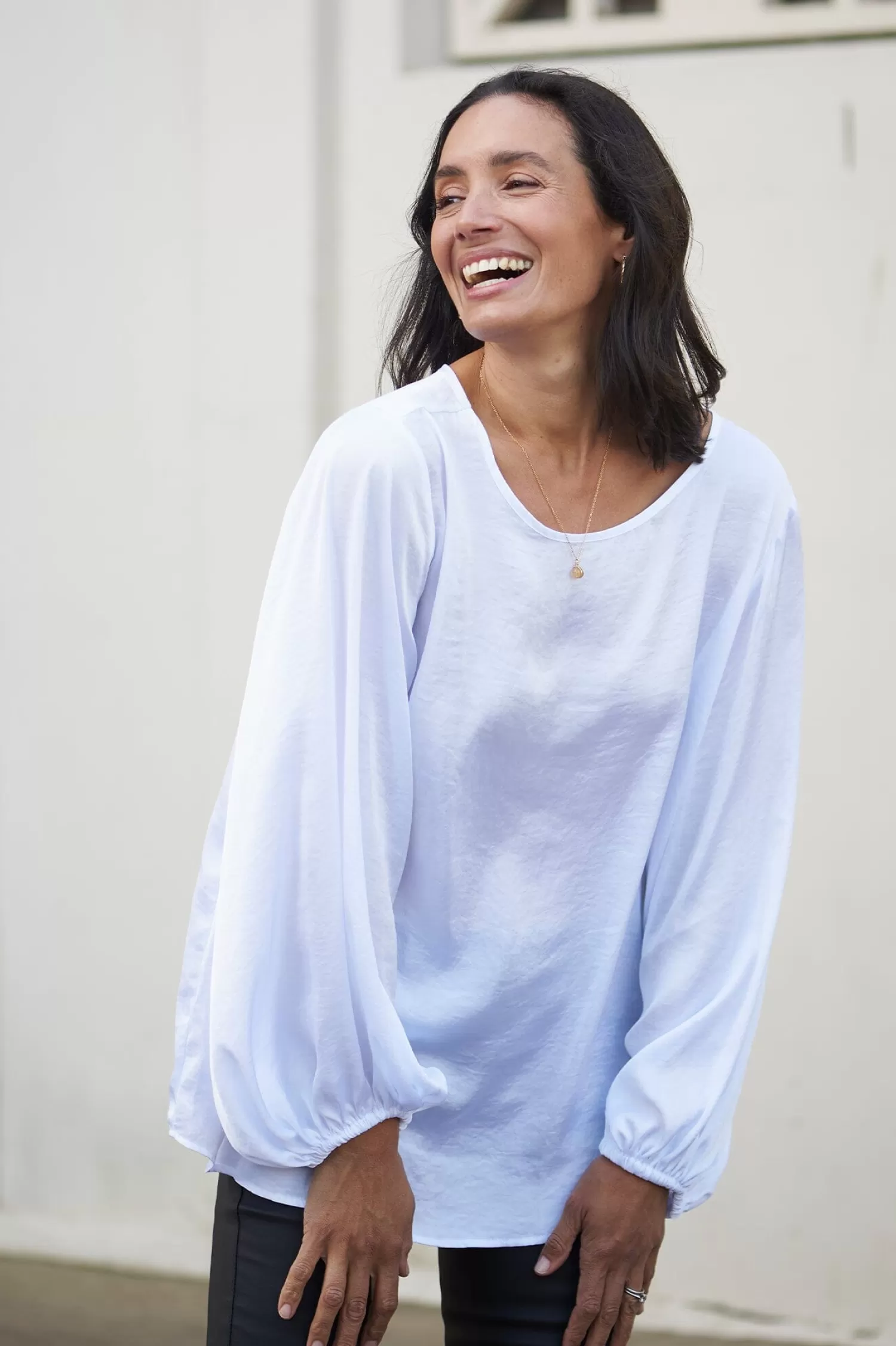 Shop Sovana Round Neck Long Sleeve Top White Sovana Tops | Long Sleeve