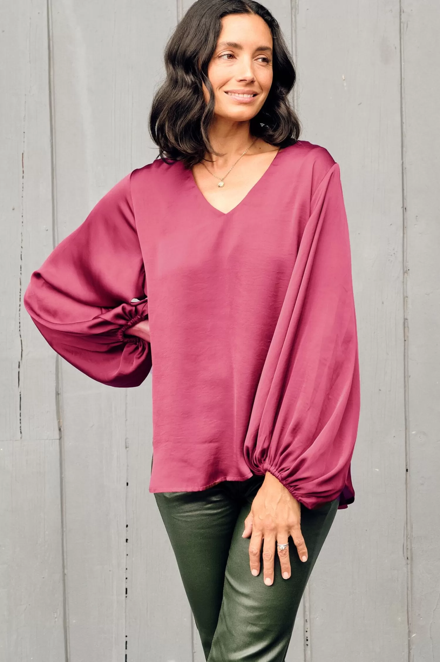 Fashion Sovana V-Neck Long Sleeve Top Burgundy Sovana Tops | Long Sleeve