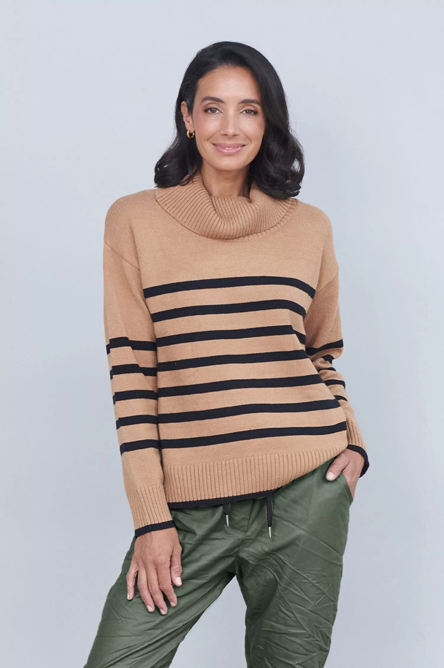 Hot Tamara Striped Jumper Camel & Black Knitwear