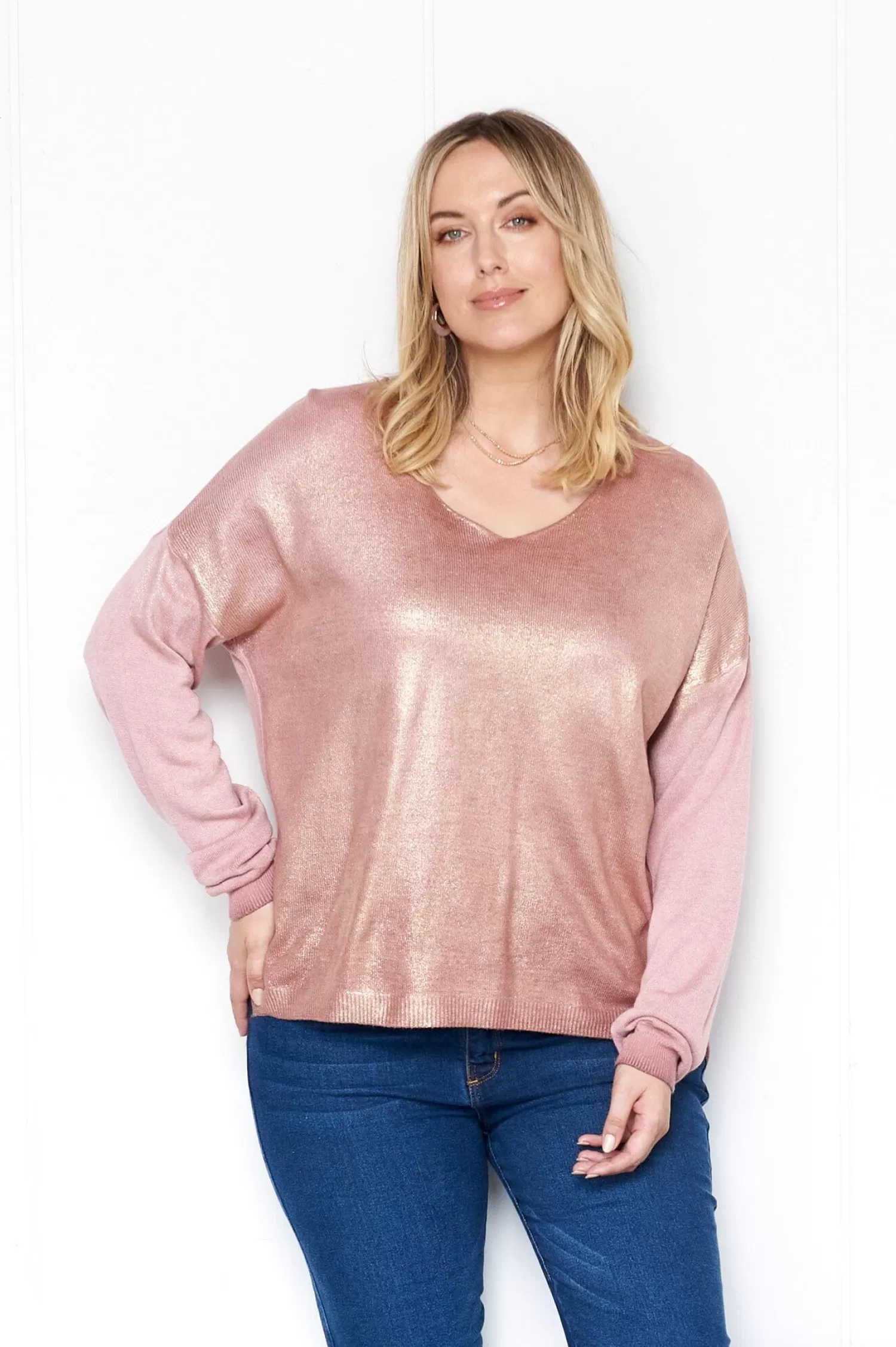 Fashion Teagan Shimmer Jumper Blush Knitwear