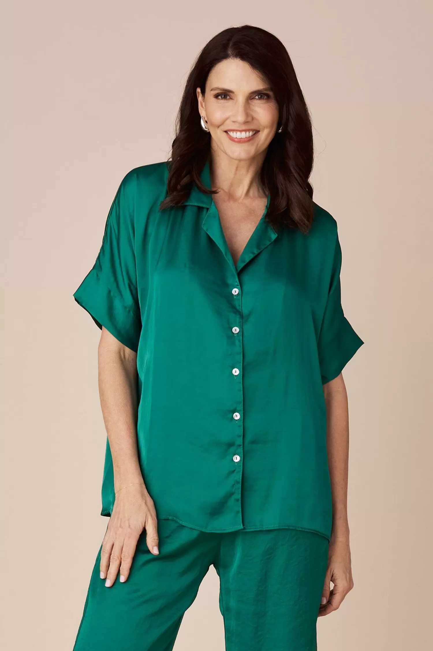 Store Tory Short Sleeve Collared Shirt Emerald Short Sleeve