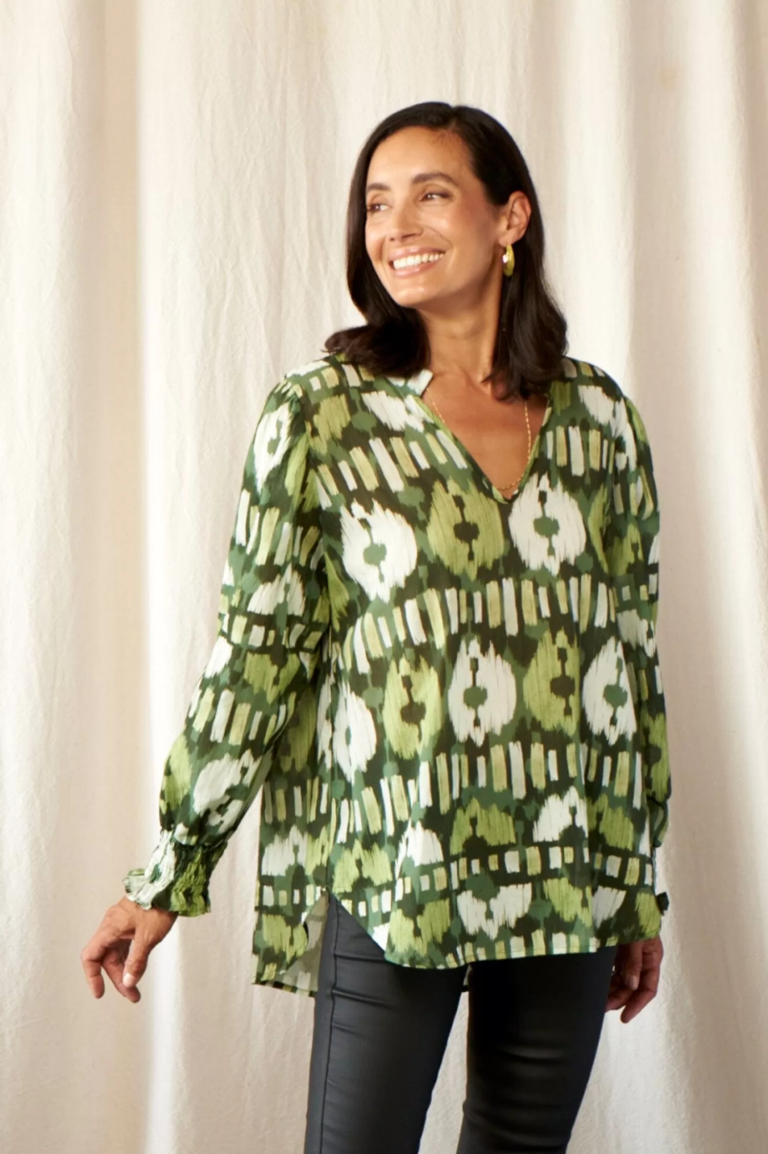 Discount Tyla Print Long Sleeve Top Green Long Sleeve