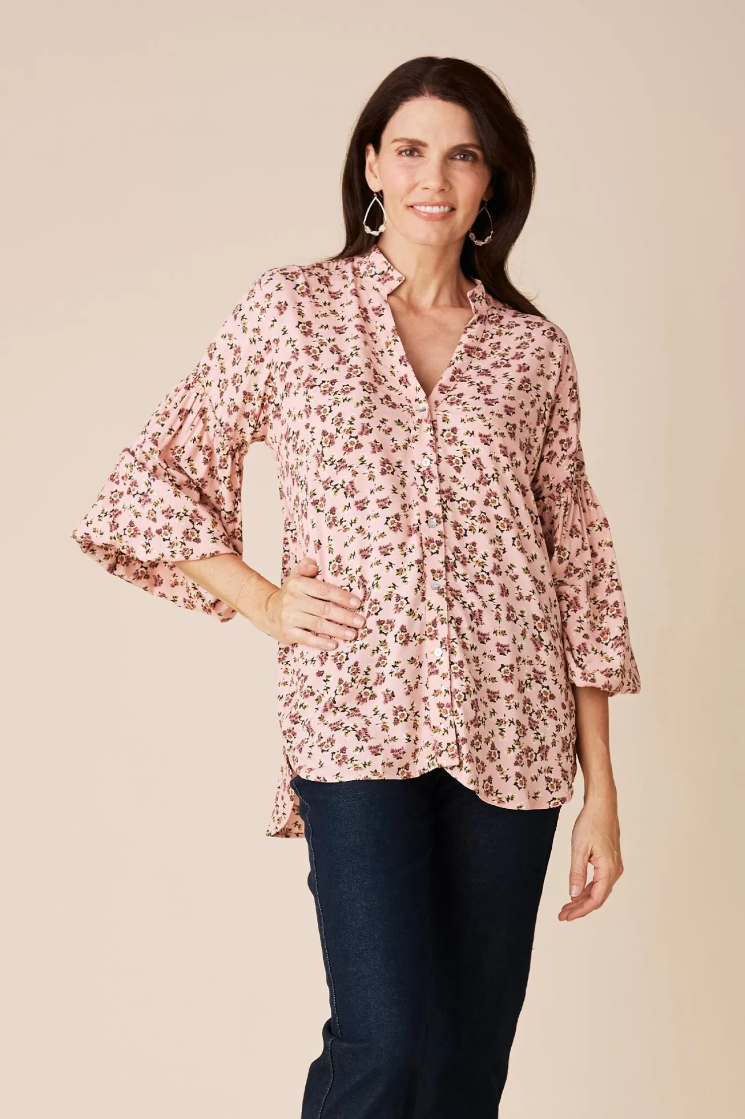 New Valletta Floral Long Sleeve Top Blush Long Sleeve