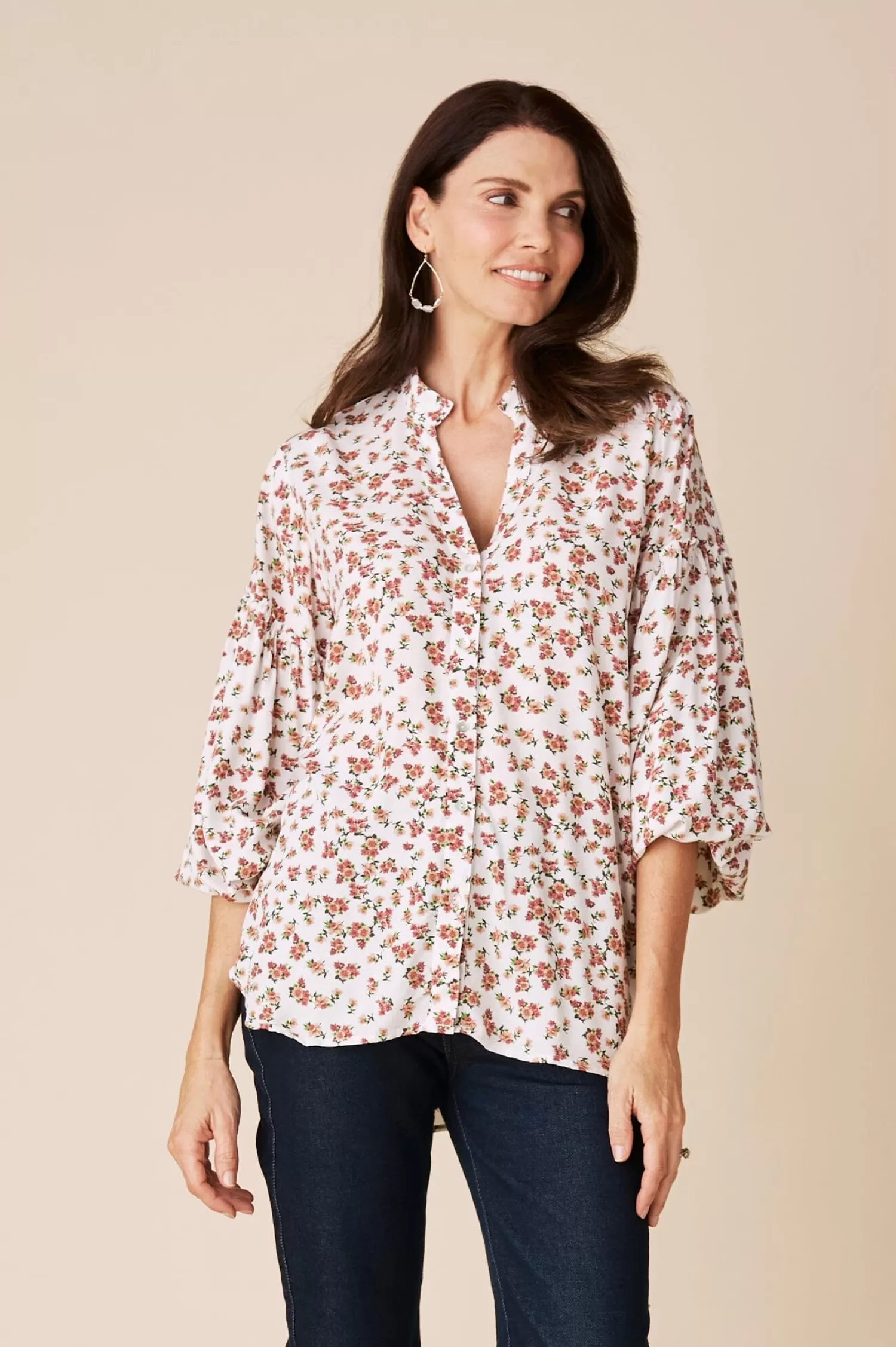 Hot Valletta Floral Long Sleeve Top White Long Sleeve