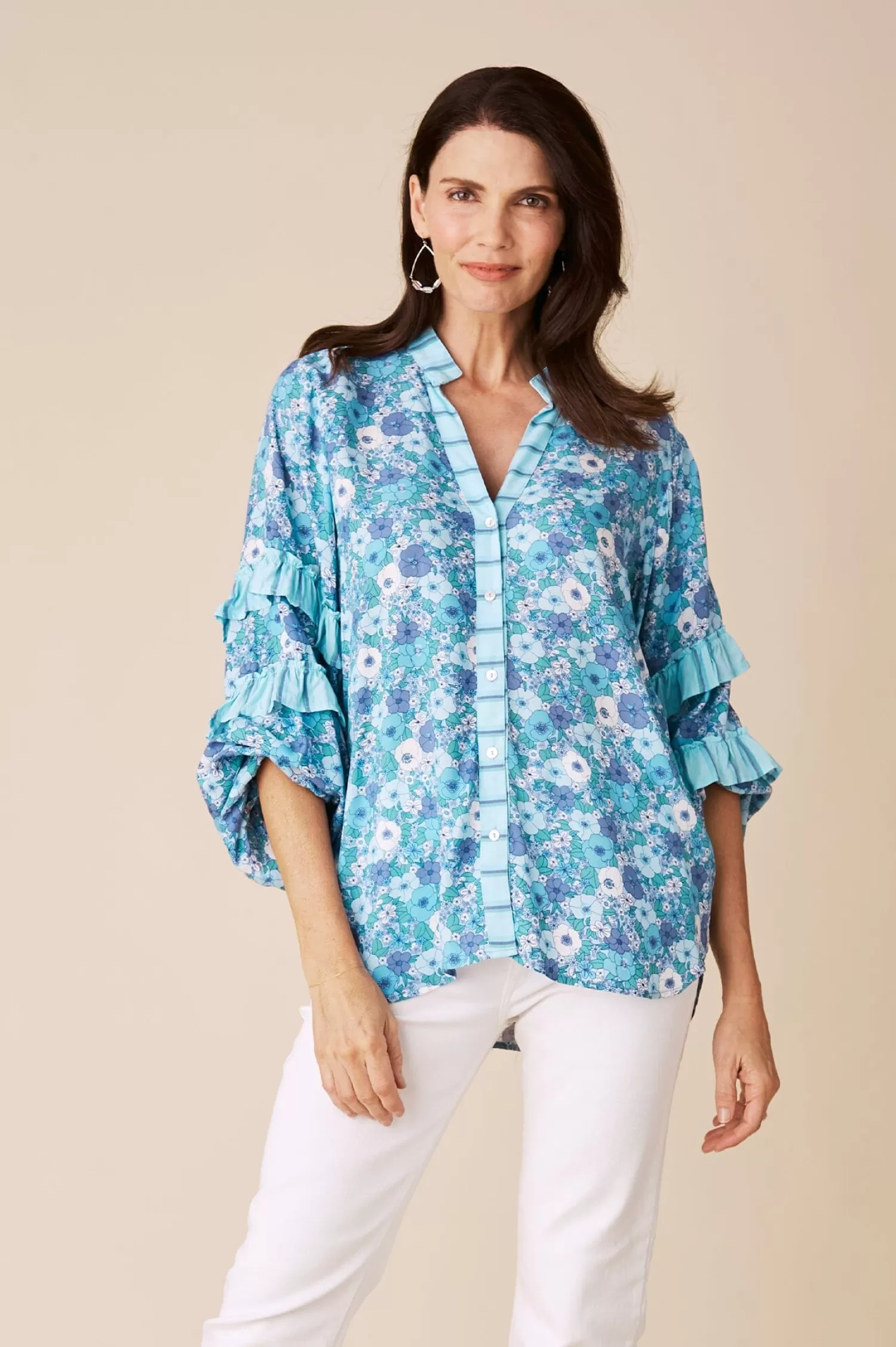 Cheap Valletta Long Sleeve Top Dana Print Blue Long Sleeve