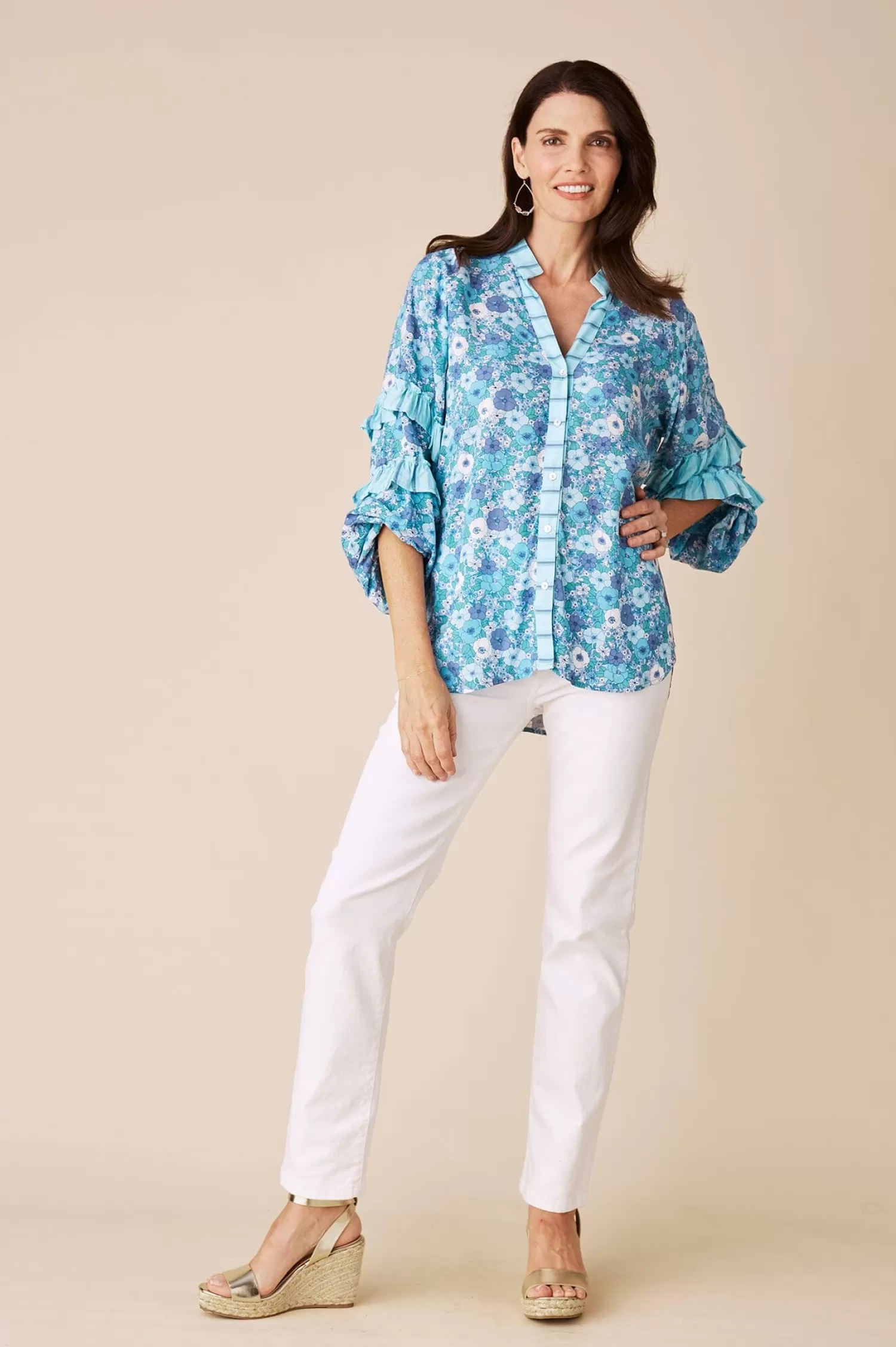 Cheap Valletta Long Sleeve Top Dana Print Blue Long Sleeve